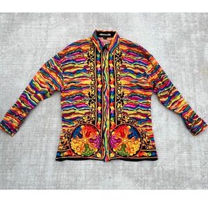 Silversilk 100% Silk Abstract Print Button Down Shirt Long Sleeve Size L